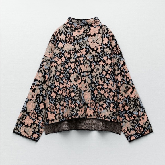 Zara Sweaters - ZARA Floral Jacquard Knit Sweater Size Small